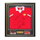 Manchester United Shirt Signed By Cristiano Ronaldo, Bobby Charlton, Eric Cantona, Denis Law, Bryan Robson and Ryan Giggs.